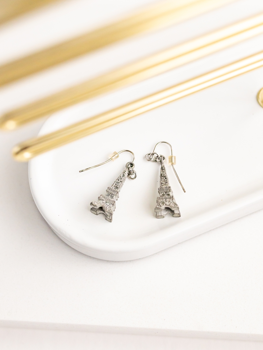Eiffel Tower Dangle Earrings - Silver